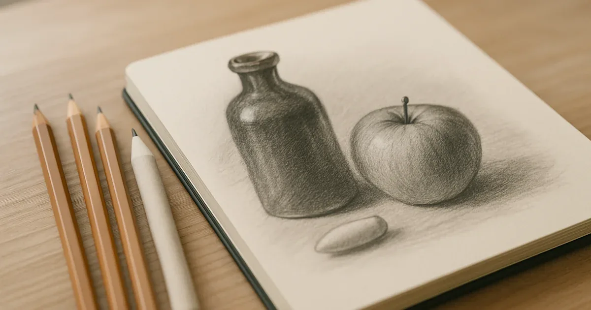 Dibujo a lápiz de un retrato con lápices de grafito y difumino sobre papel
