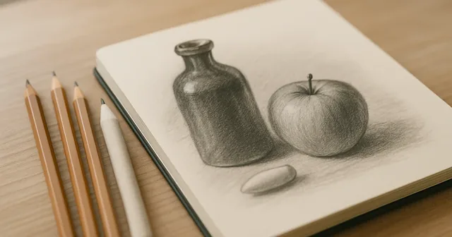 Dibujo a lápiz de un retrato con lápices de grafito y difumino sobre papel