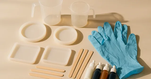 Materiales para trabajar con resina epoxi: moldes de silicona, pigmentos y guantes