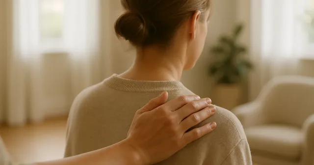 Persona meditando con los ojos cerrados en una habitación tranquila con luz suave